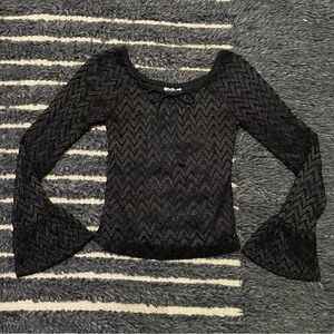 Black Y2K Goth Bell Sleeves Stretch Blouse Classic Size XS/S Grunge Witch